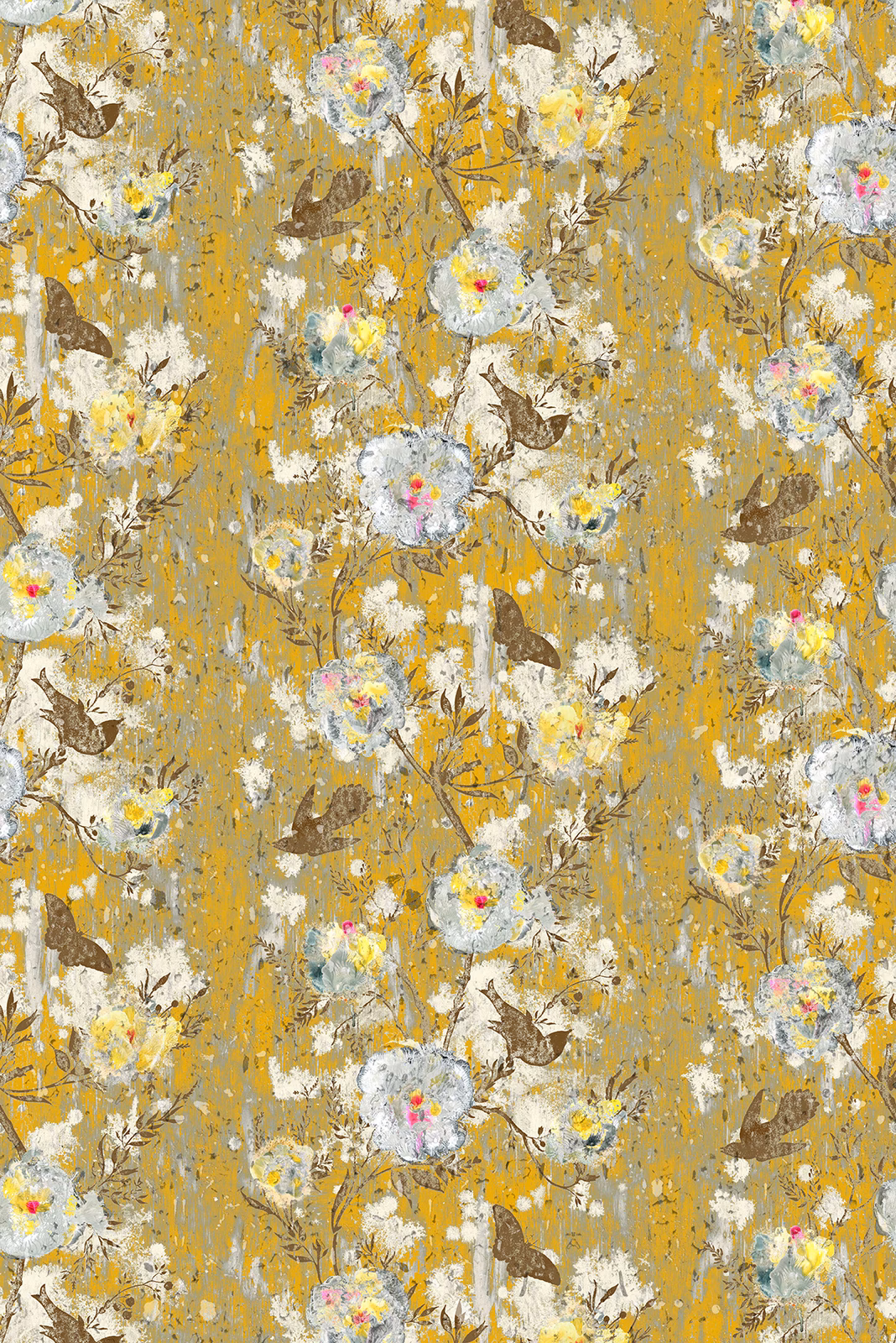 Nightingale Cork Wallpaper Mustard fabric