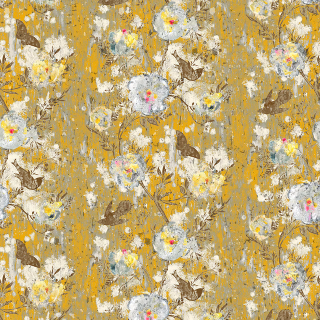 Nightingale Cork Wallpaper Mustard fabric