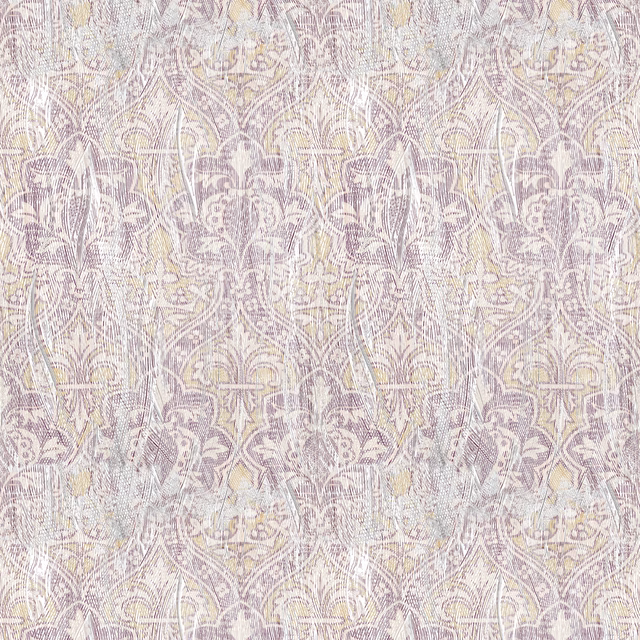 Painted Pugin Wallpaper Mustard & Purple fabric