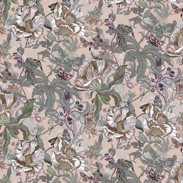 Papaver Wallpaper Pale Tussock fabric