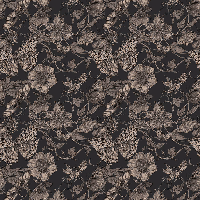 Papillon Wallpaper Black Tea fabric