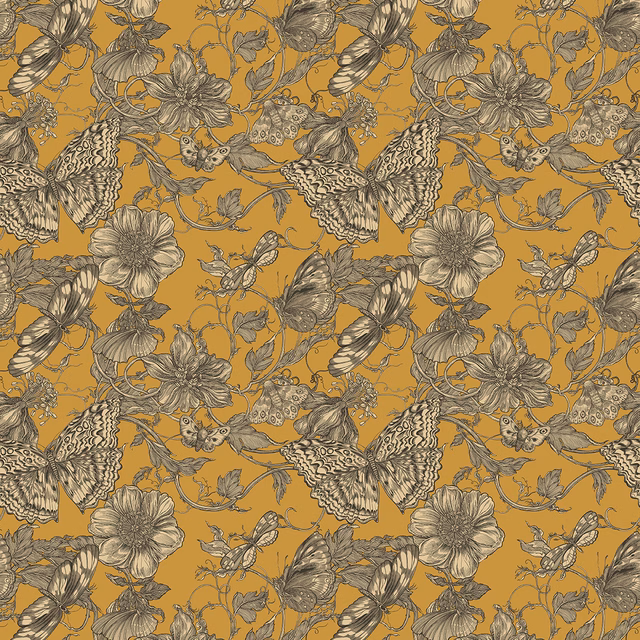 Papillon Wallpaper Ochre fabric