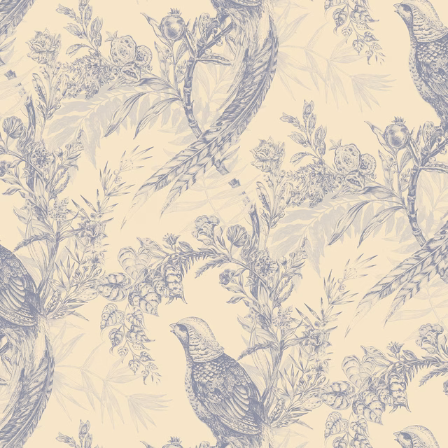Pheasant Wallpaper Greys on Cream fabric