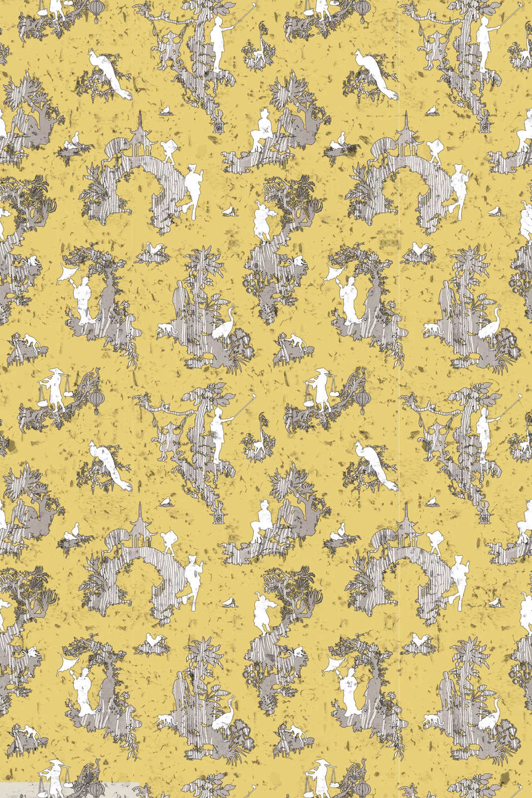 Pillement Islands Cork Wallpaper Mustard fabric