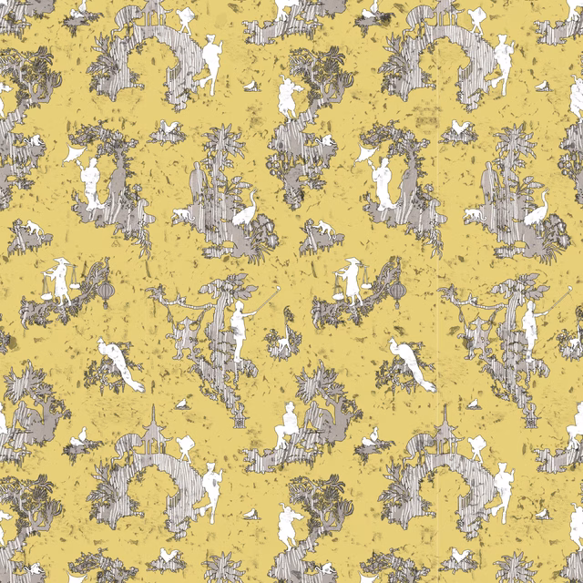 Pillement Islands Cork Wallpaper Mustard fabric