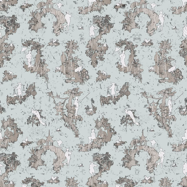 Pillement Islands Cork Wallpaper Pale Blue fabric
