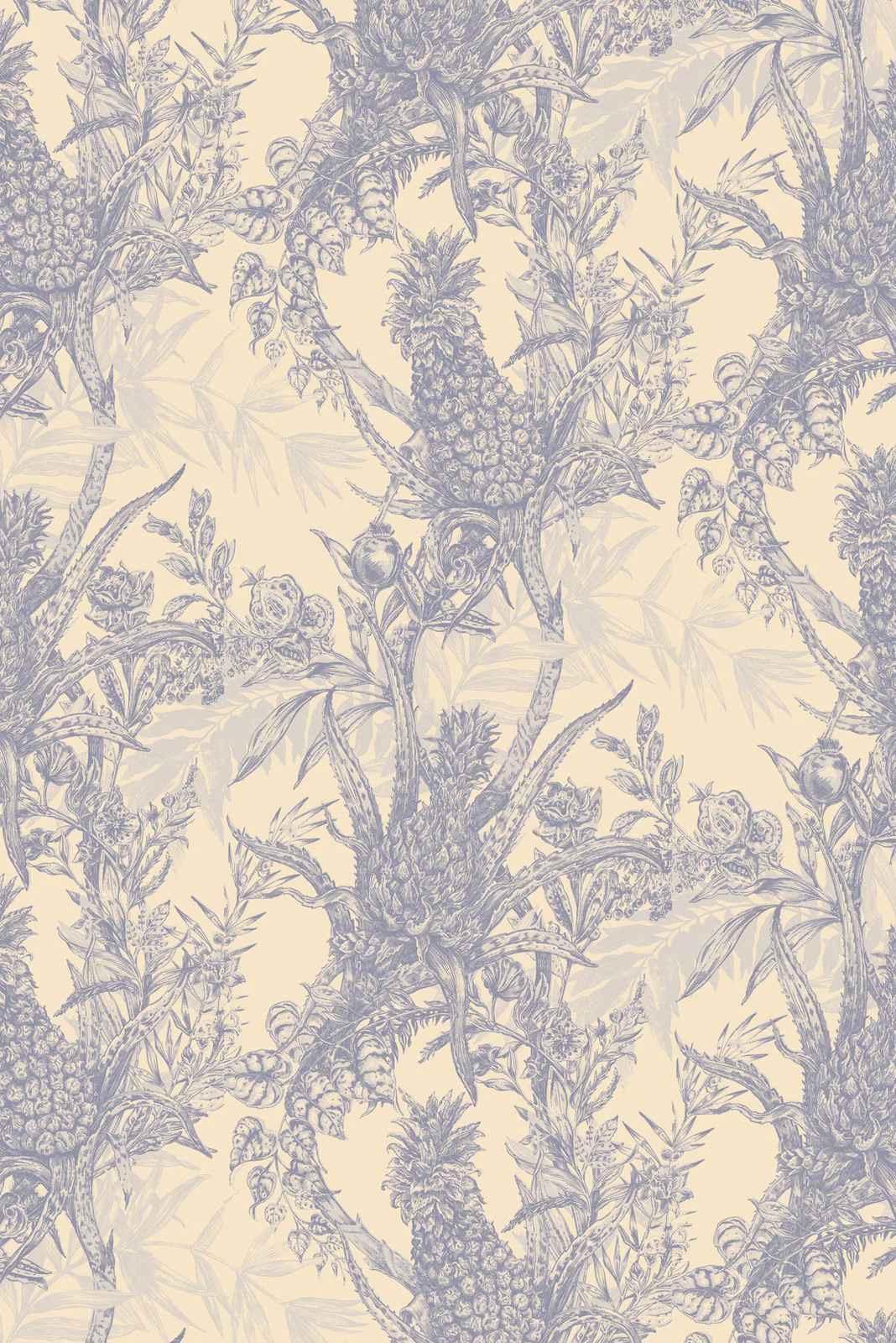 Pineapple Wallpaper Greys on Cream fabric