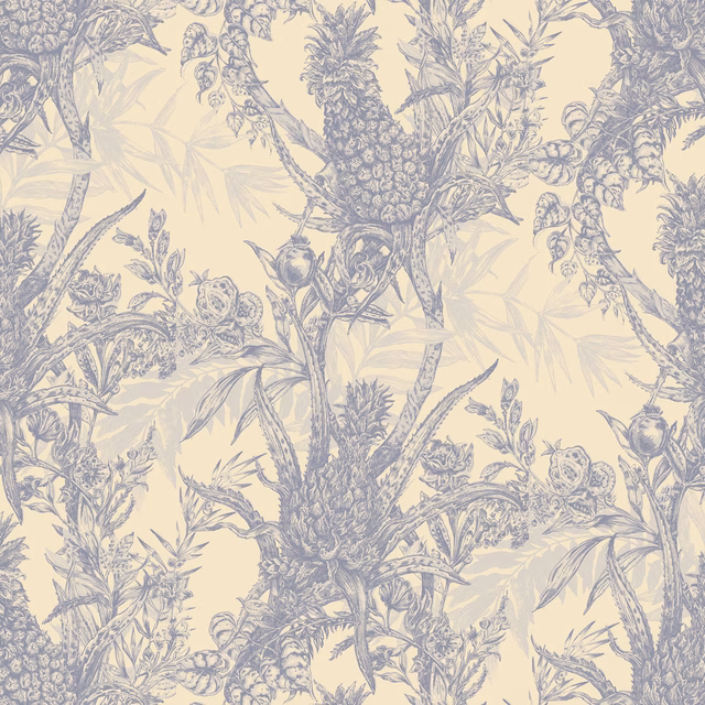 Pineapple Wallpaper Greys on Cream fabric