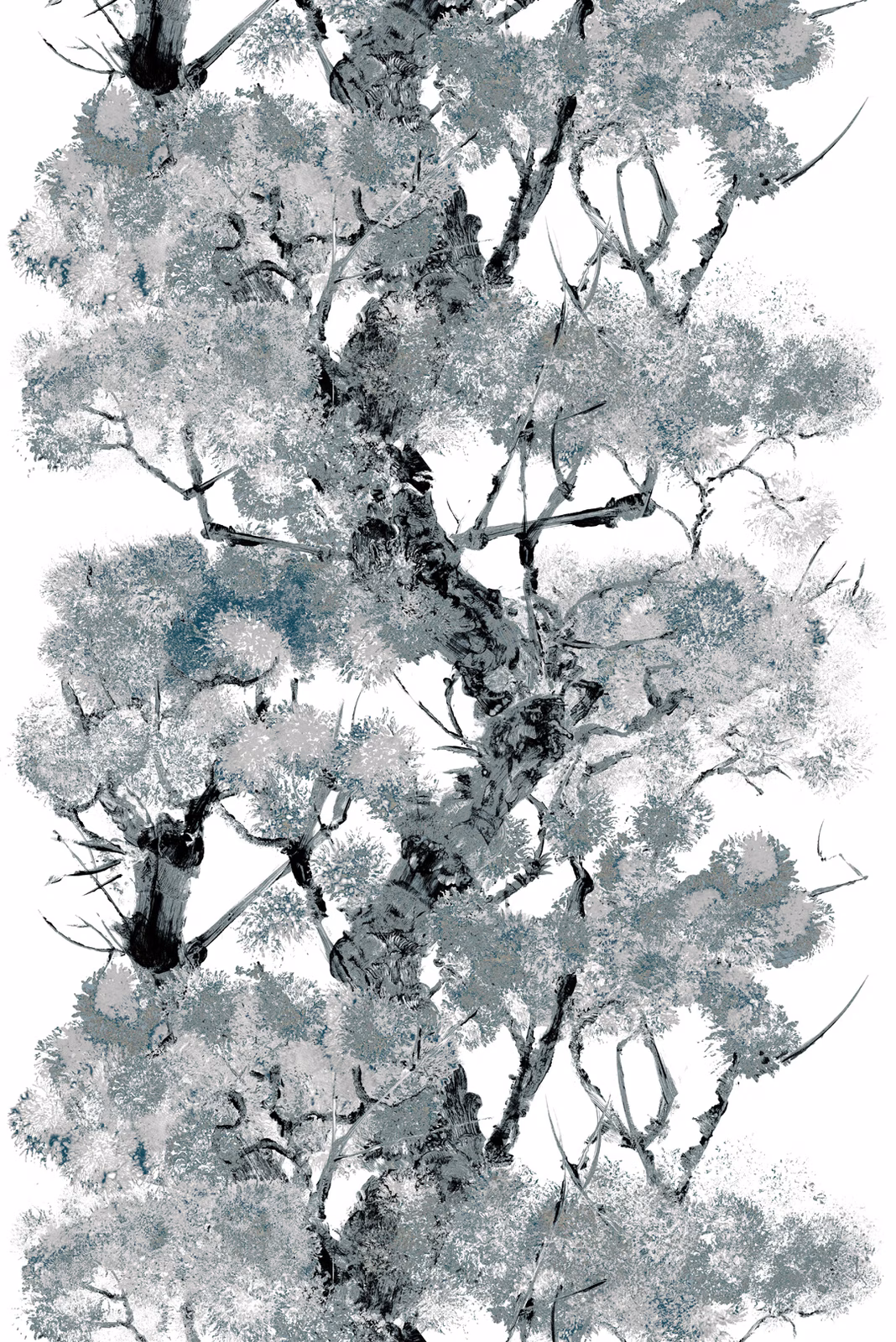 Pinyin Tree Superwide Wallpaper Grey fabric