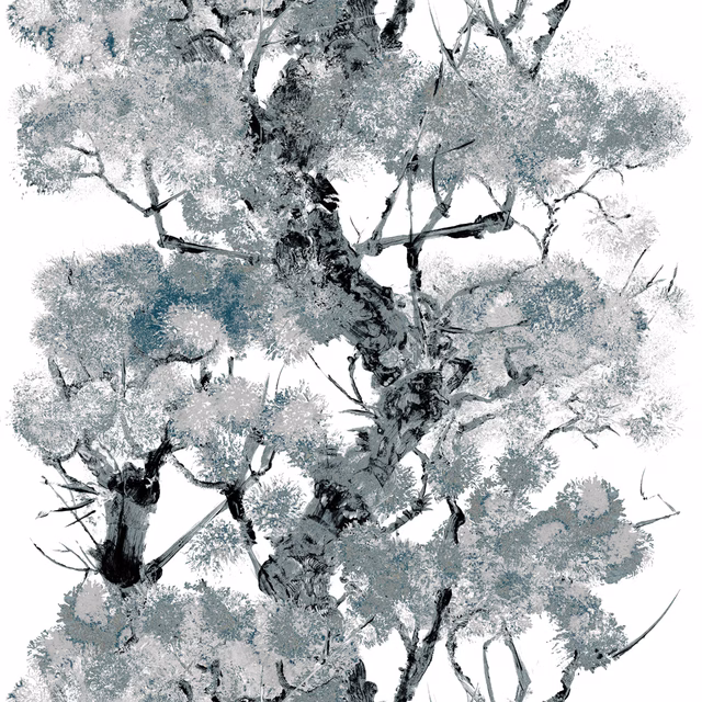 Pinyin Tree Superwide Wallpaper Grey fabric