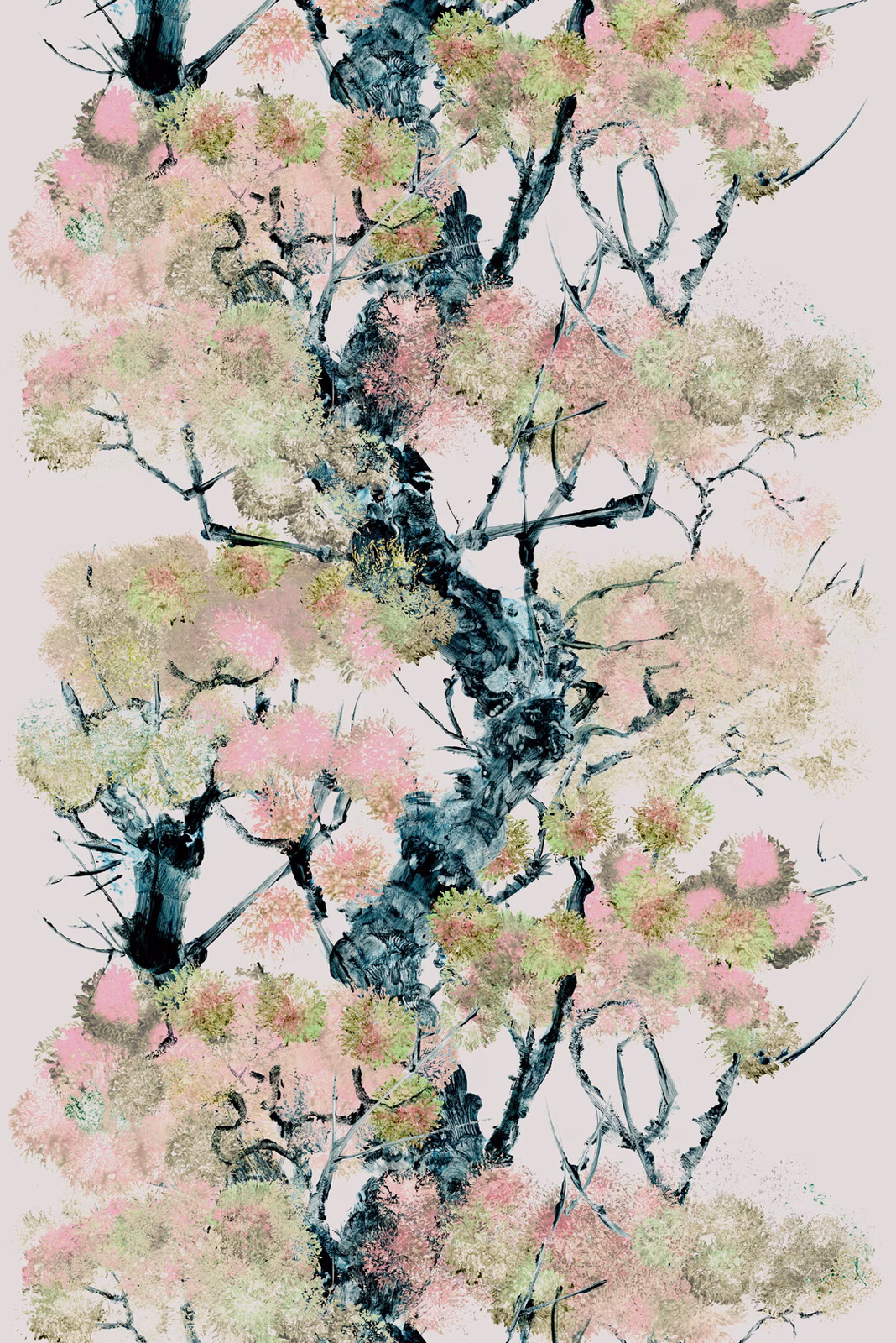 Pinyin Tree Superwide Wallpaper Pink fabric