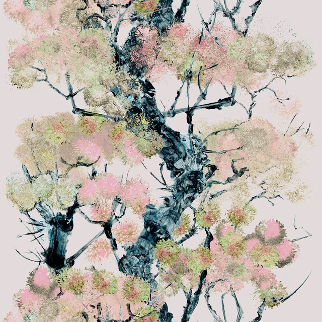 Pinyin Tree Superwide Wallpaper Pink fabric