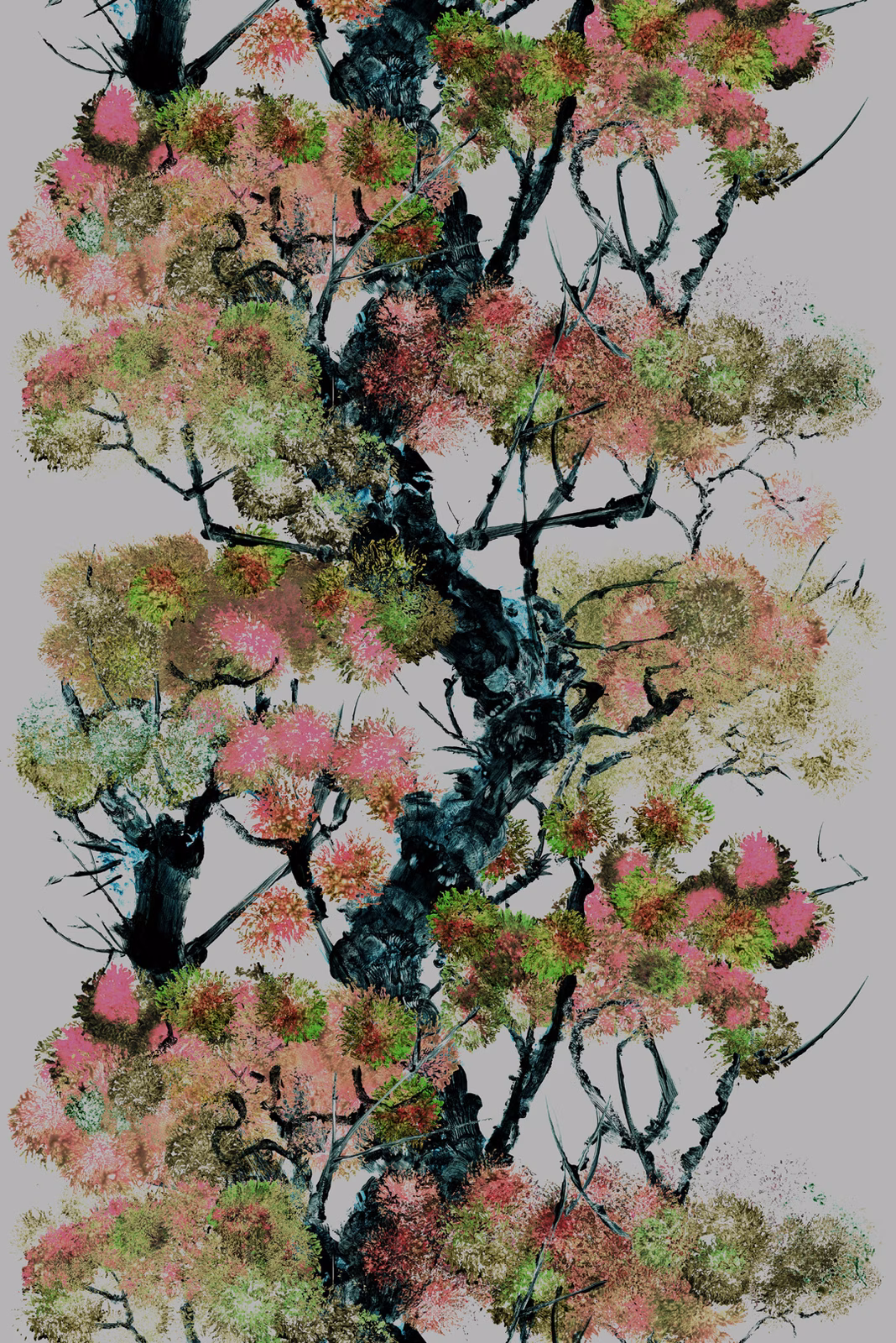 Pinyin Tree Velvet Fabric Silver Grey fabric