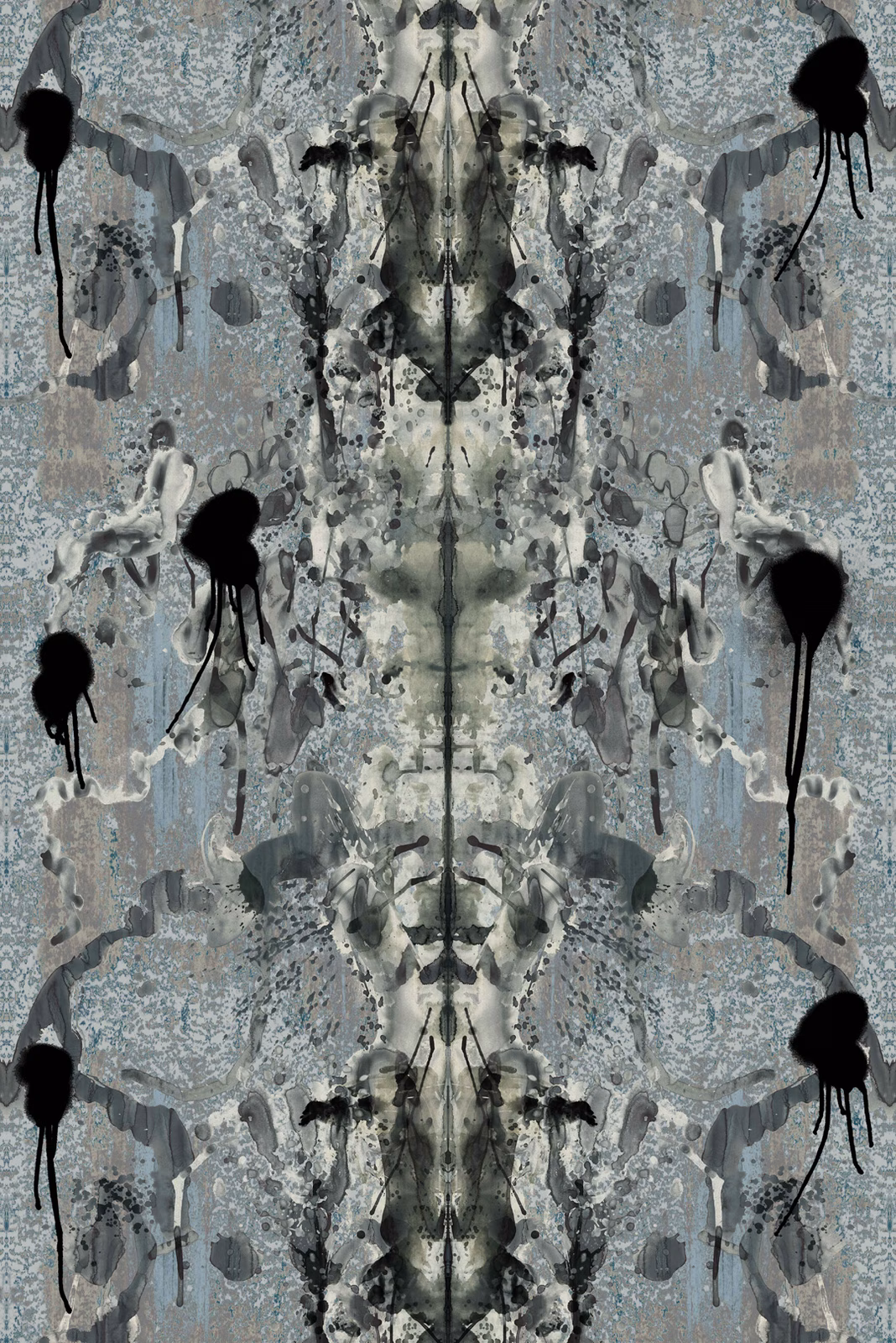 Rorschach Superwide Wallpaper Blue Grey fabric