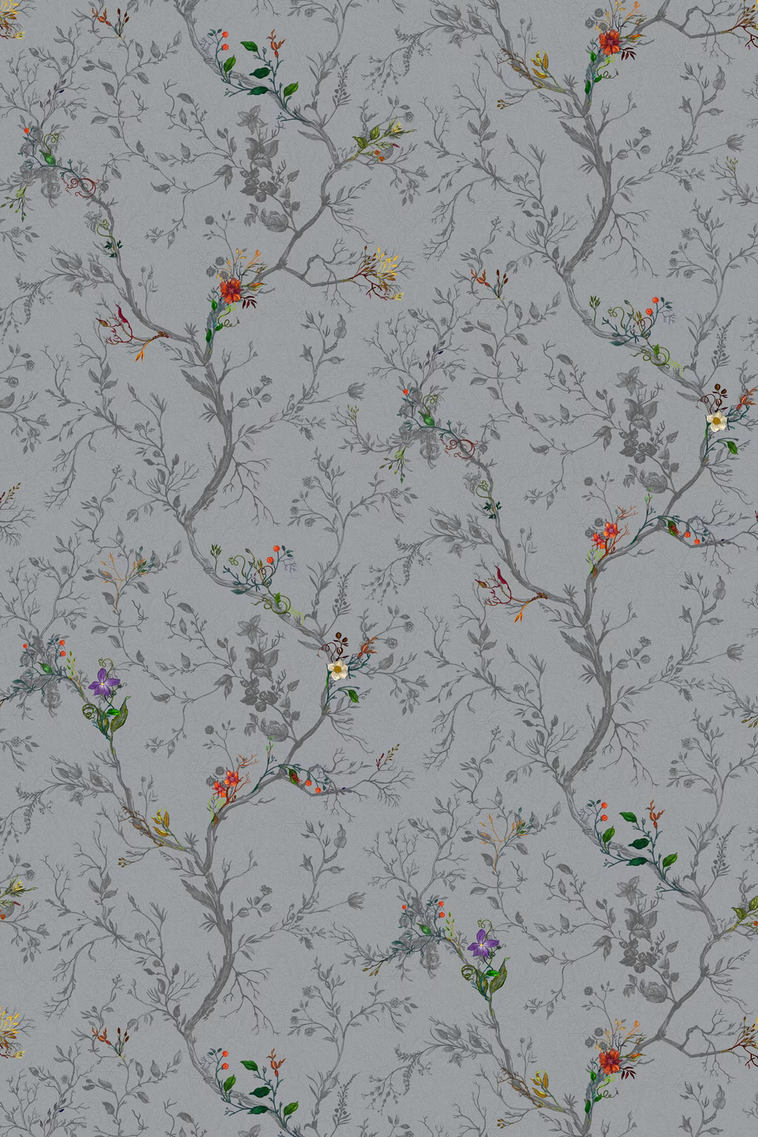 Ruskin Floral Wallpaper Grey fabric