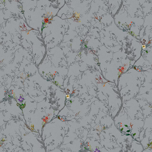 Ruskin Floral Wallpaper Grey fabric