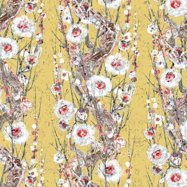 Sakura Cork Wallpaper Yellow Tang fabric