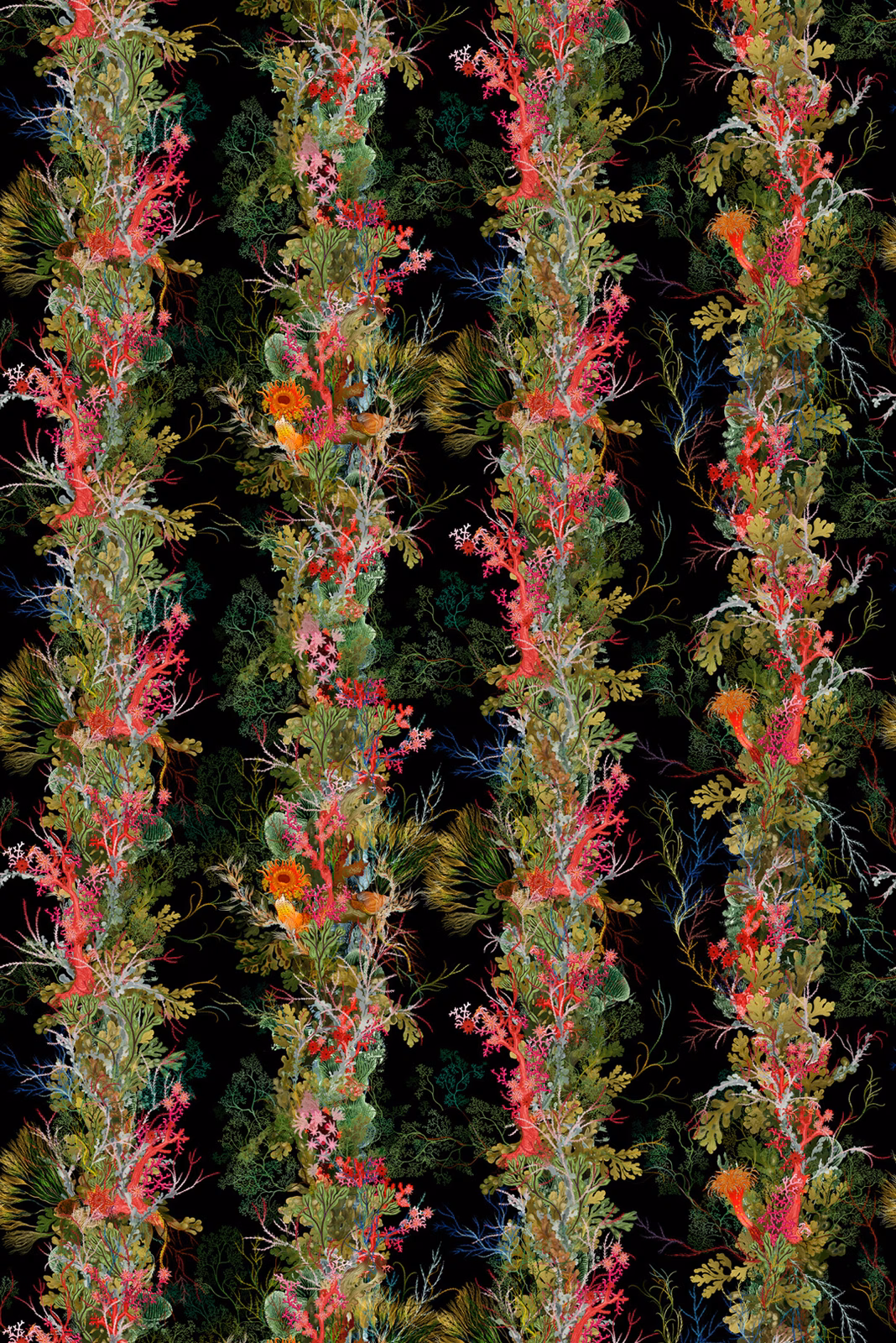 Seaweed Column Wallpaper Black fabric