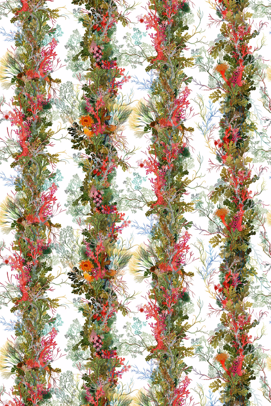 Seaweed Column Wallpaper White fabric