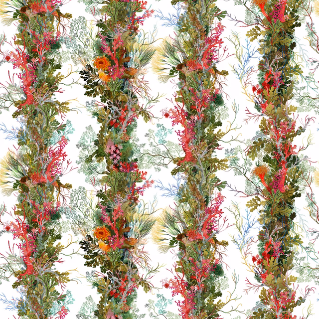 Seaweed Column Wallpaper White fabric
