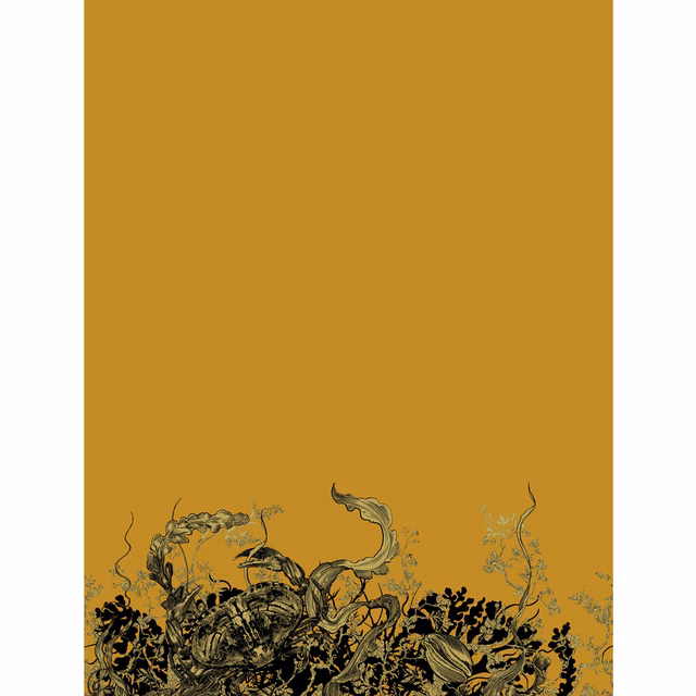 Shell And Crab Velvet Fabric Black & Pale Gold on Honey fabric
