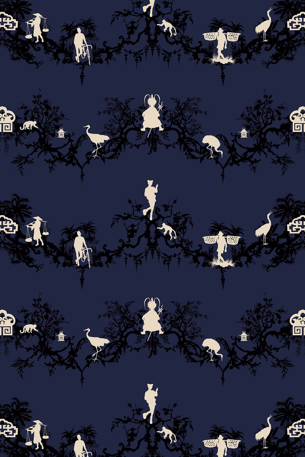 Shuiping De Pillement Superwide Wallpaper Navy fabric