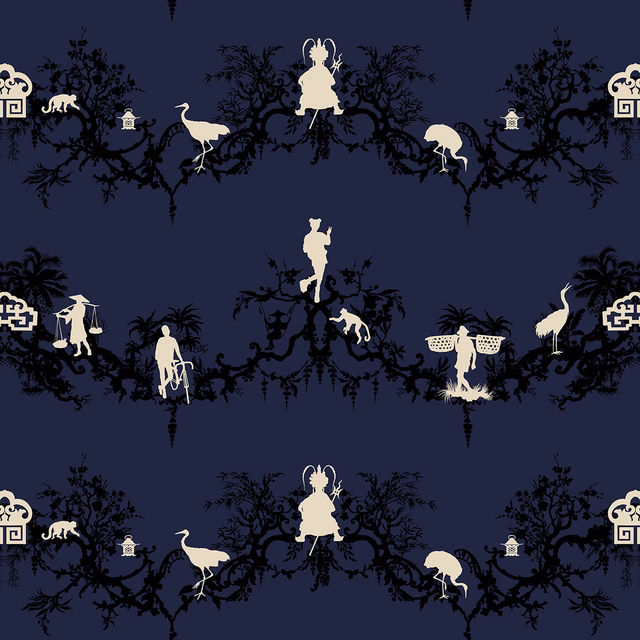 Shuiping De Pillement Superwide Wallpaper Navy fabric