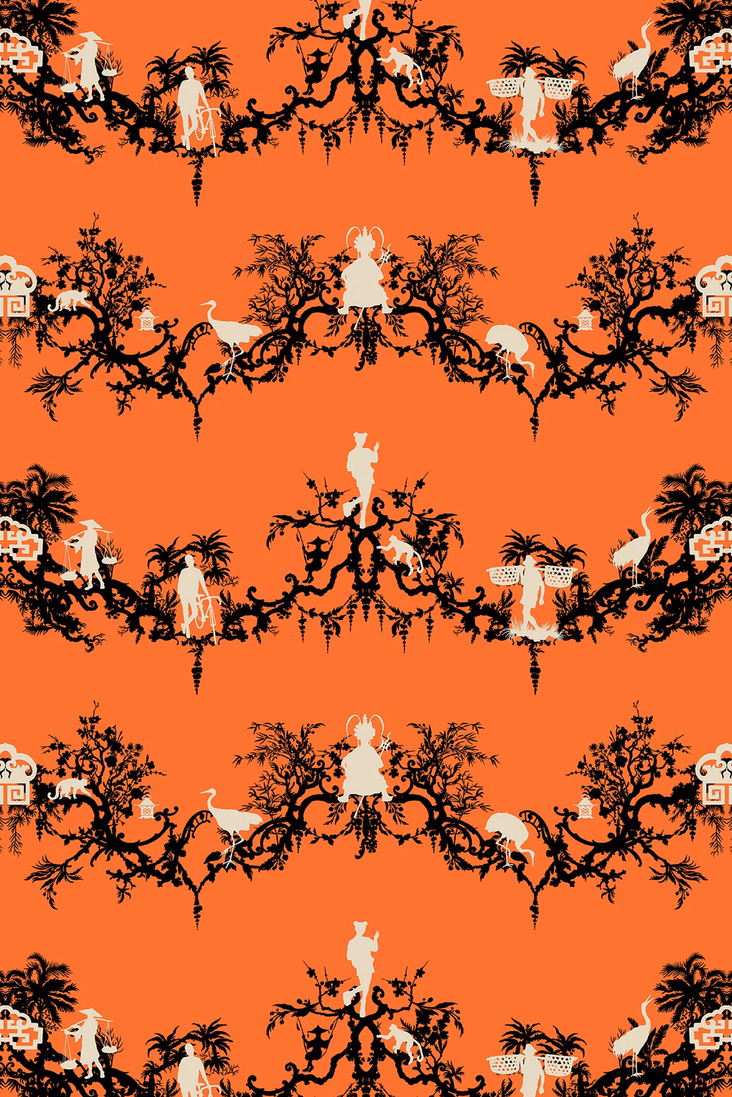 Shuiping De Pillement Superwide Wallpaper Orange fabric