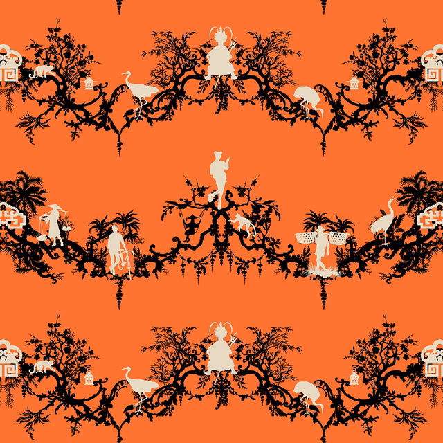 Shuiping De Pillement Superwide Wallpaper Orange fabric