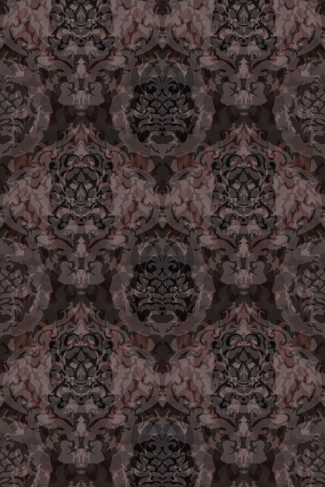 Skull Damask Superwide Wallpaper Dark Beetroot fabric