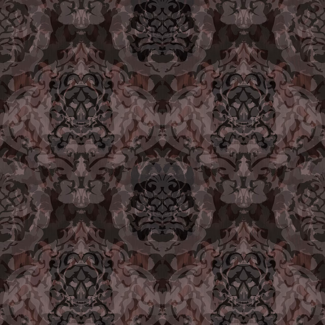 Skull Damask Superwide Wallpaper Dark Beetroot fabric