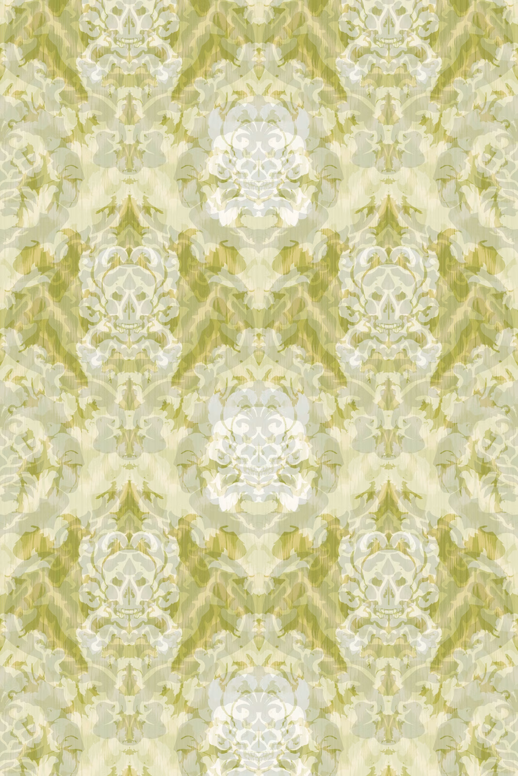Skull Damask Superwide Wallpaper Lime fabric