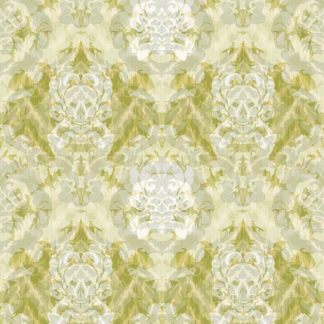 Skull Damask Superwide Wallpaper Lime fabric
