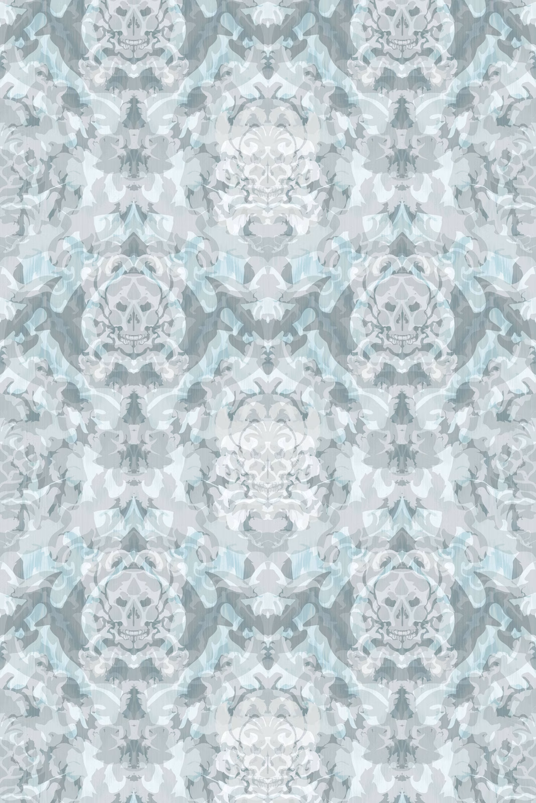 Skull Damask Superwide Wallpaper Pale Blue fabric