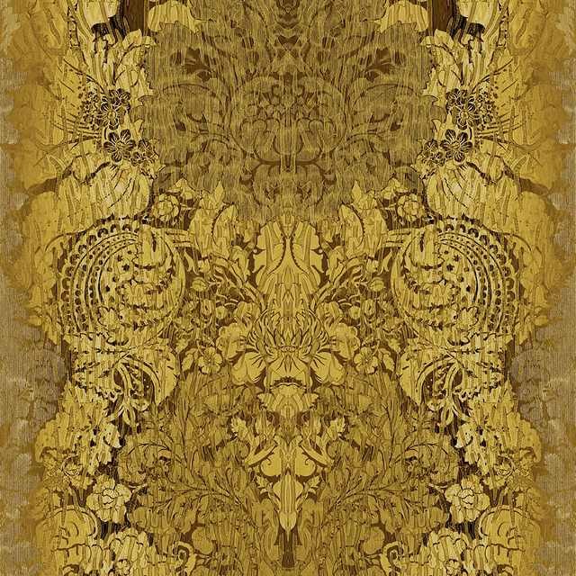 Studio Damask Wallpaper Yellow fabric