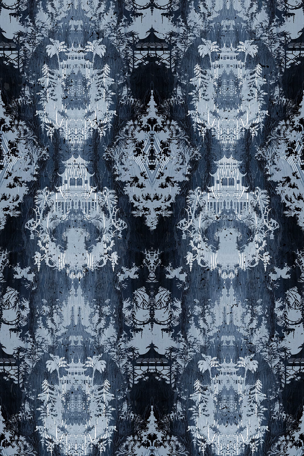 Temples In The Sky Cork Wallpaper Blue fabric