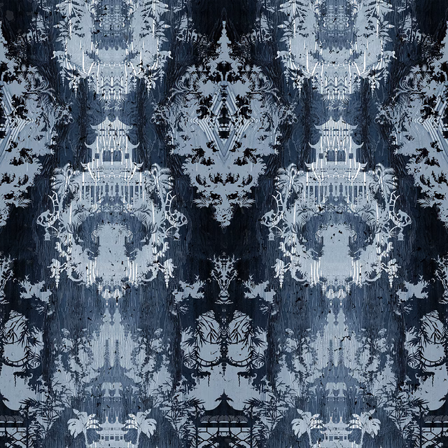 Temples In The Sky Cork Wallpaper Blue fabric