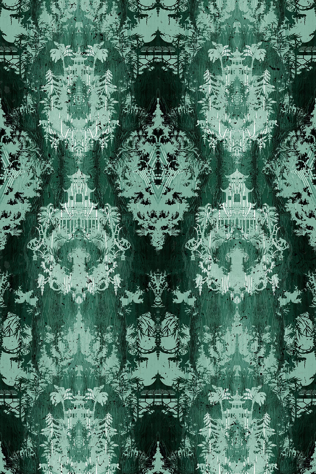 Temples In The Sky Cork Wallpaper Mint fabric