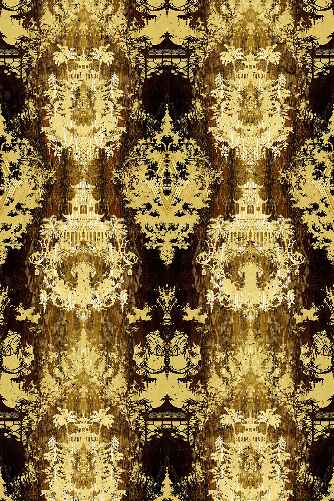 Temples In The Sky Cork Wallpaper Yellow fabric