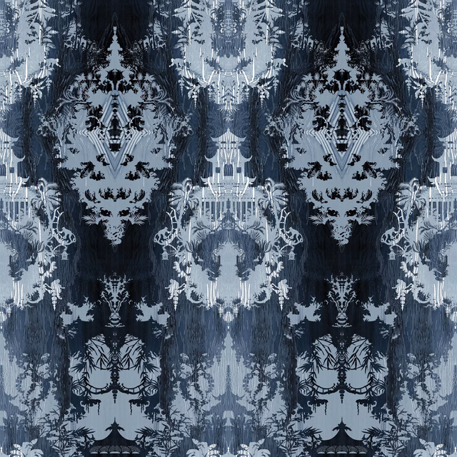 Temples In The Sky Velvet Fabric Blue fabric