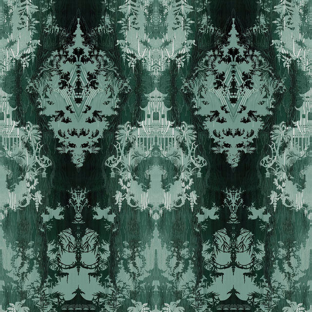 Temples In The Sky Velvet Fabric Green fabric