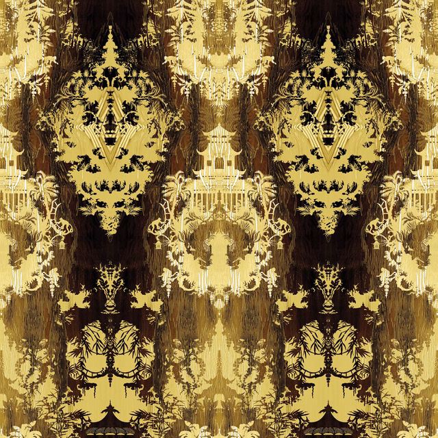 Temples In The Sky Velvet Fabric Yellow fabric