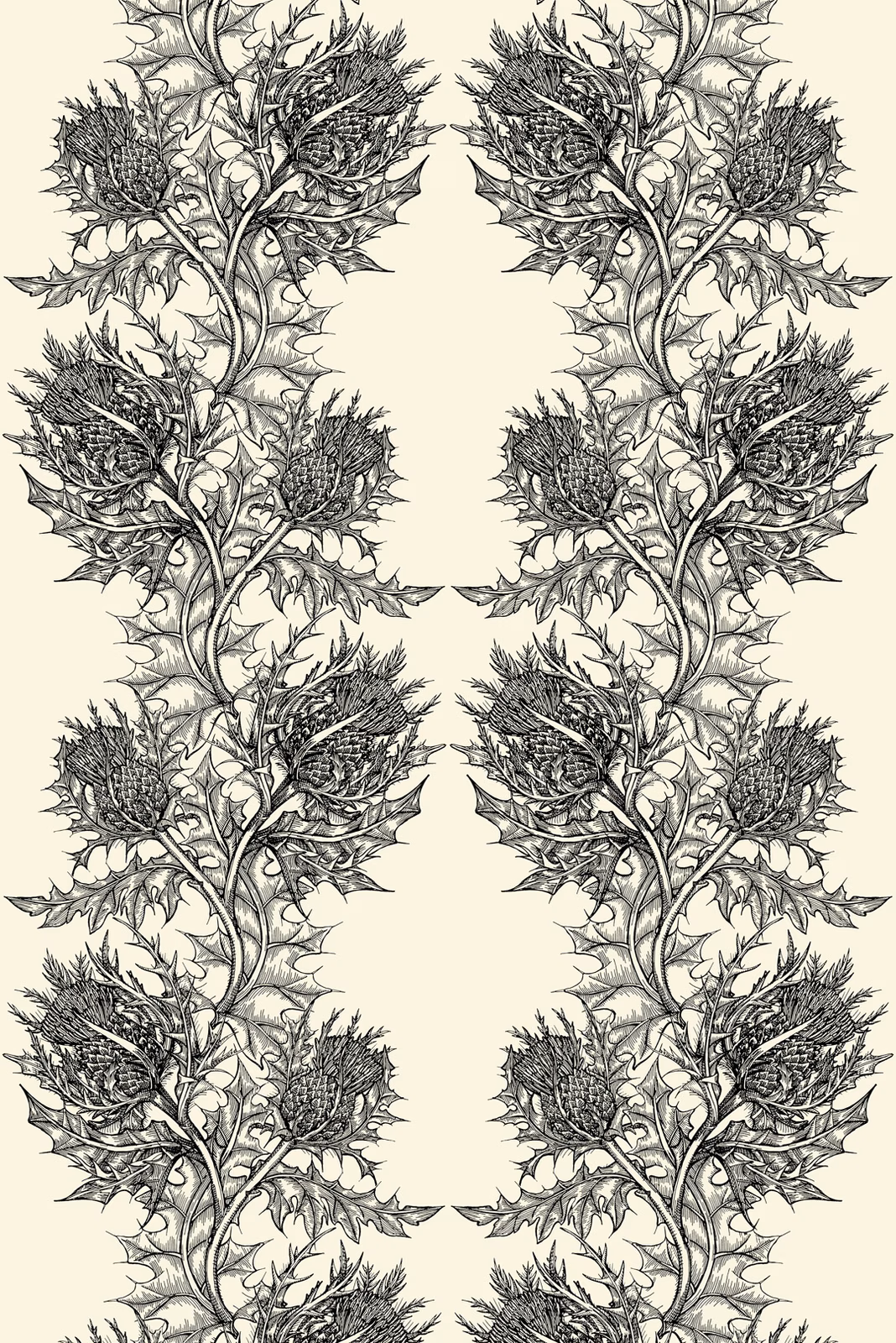 Thistle Superwide Wallpaper Black on Ivory fabric