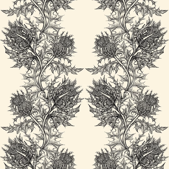Thistle Superwide Wallpaper Black on Ivory fabric