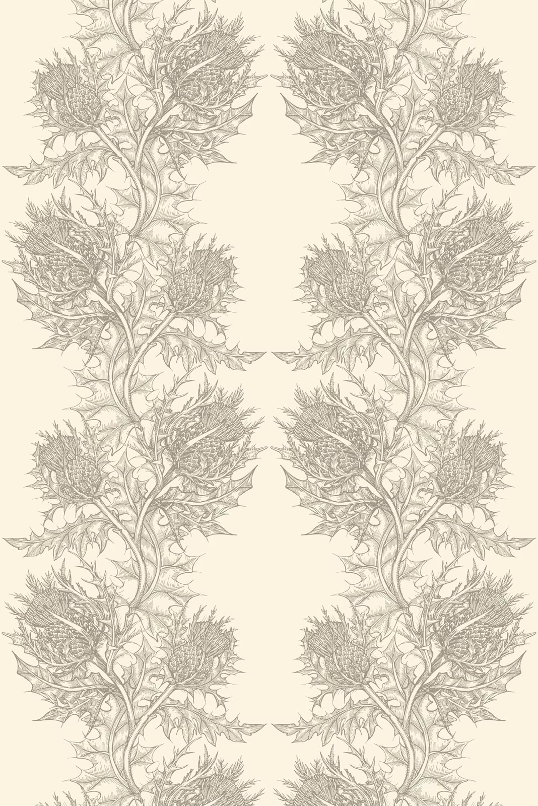 Thistle Superwide Wallpaper Grey on Ivory fabric