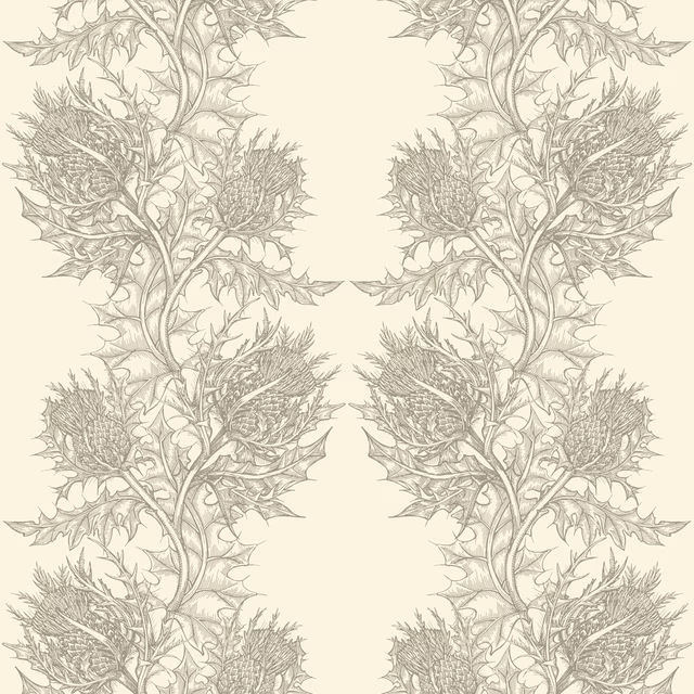 Thistle Superwide Wallpaper Grey on Ivory fabric