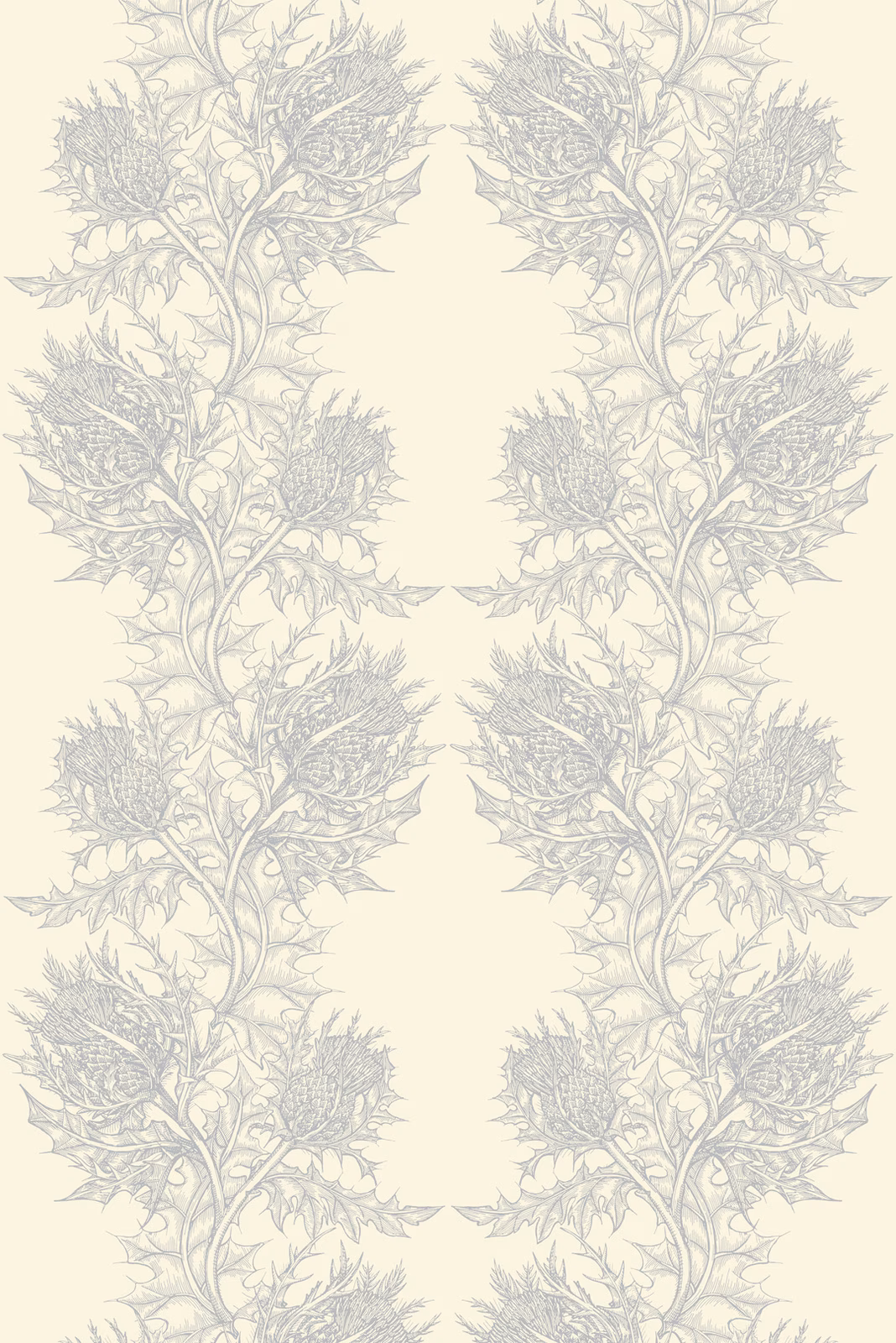 Thistle Superwide Wallpaper Silver on Ivory fabric