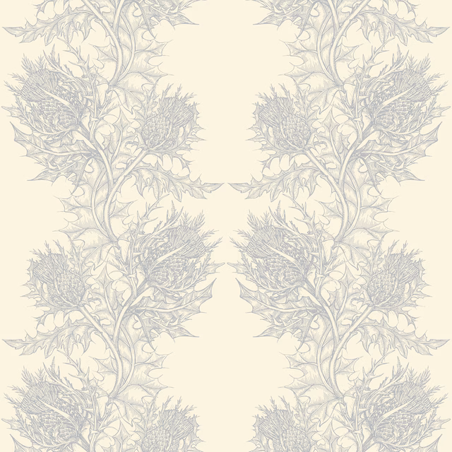 Thistle Superwide Wallpaper Silver on Ivory fabric