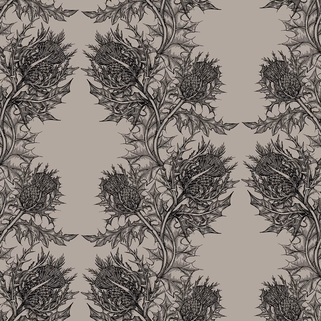 Thistle Wallpaper Black on Stone fabric