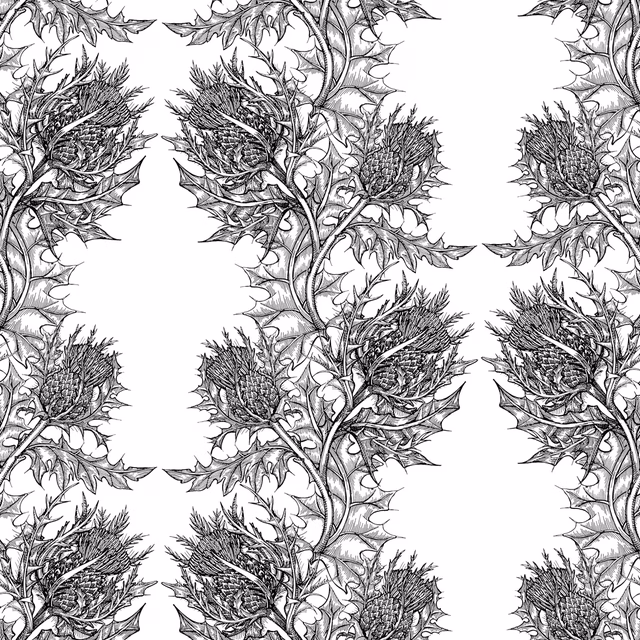 Thistle Wallpaper Black on White fabric